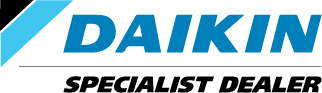 Daikin Logo featuring a sleek design with a stylized airflow motif, symbolizing the cooling efficiency of their aircon systems.