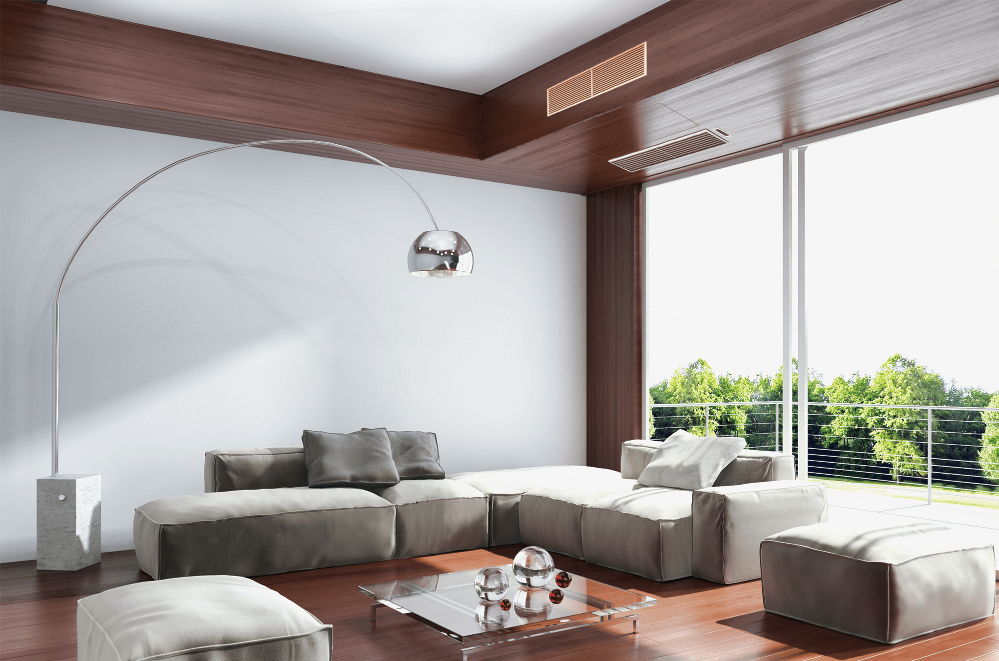 Comfortable living room with a cozy sofa, featuring a refreshing aircon for a pleasant and cool atmosphere.